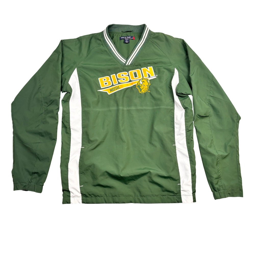 Sport-Tek NDSU Bison Windshirt Youth XL Green VNeck Pullover Jacket North Dakota